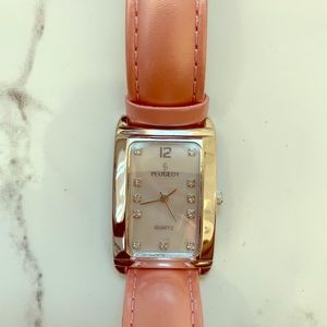 Peugeot Mother of Pearl watch w/ pink leather band